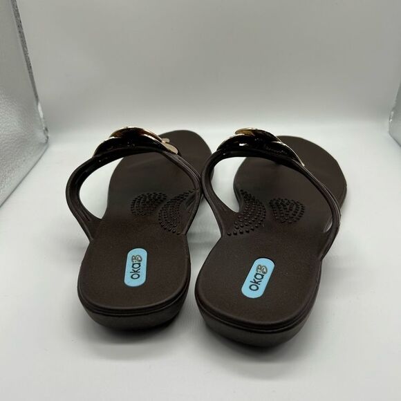 Oka-B Hammered Metal Disc Brown Thong Sandals - Picture 5 of 11